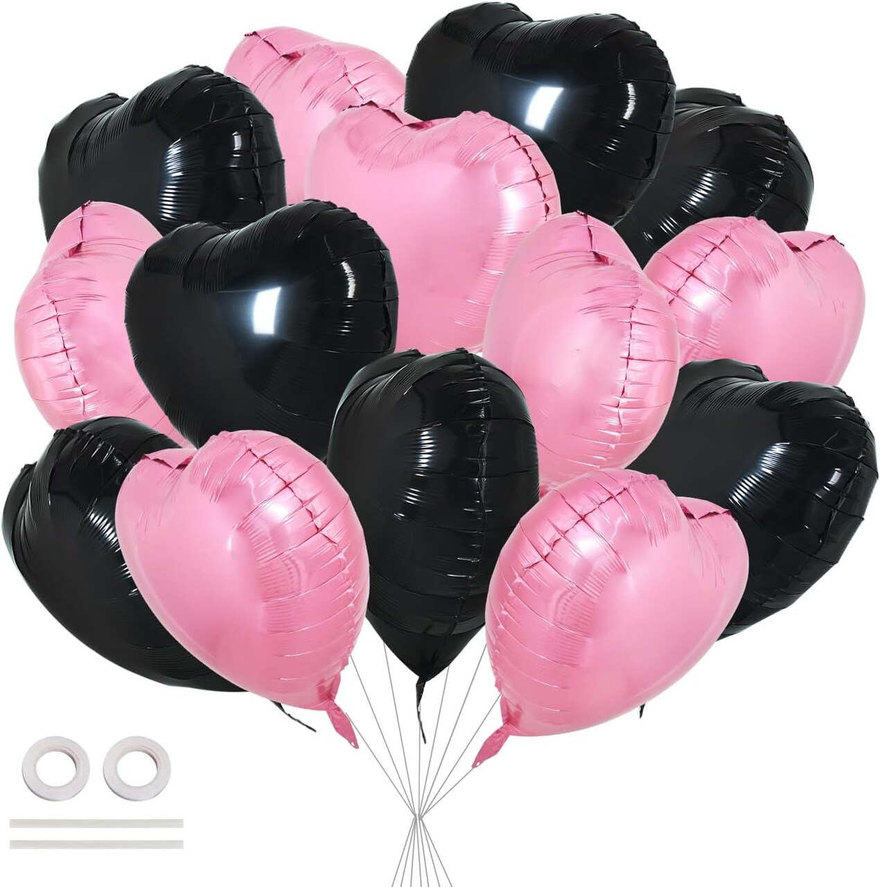 30Pcs 18 Inch Pink Black Heart Balloons Heart Shape Foil Mylar Balloons Decoration for Romantic Wedding Bridal Shower Anniversary Engagement Party Supplies